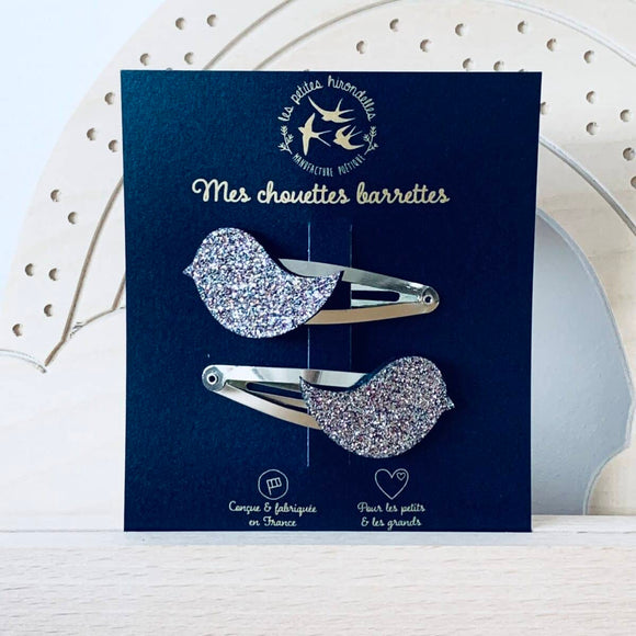Barrette duo Oiseaux pailletés - Vanille Coton