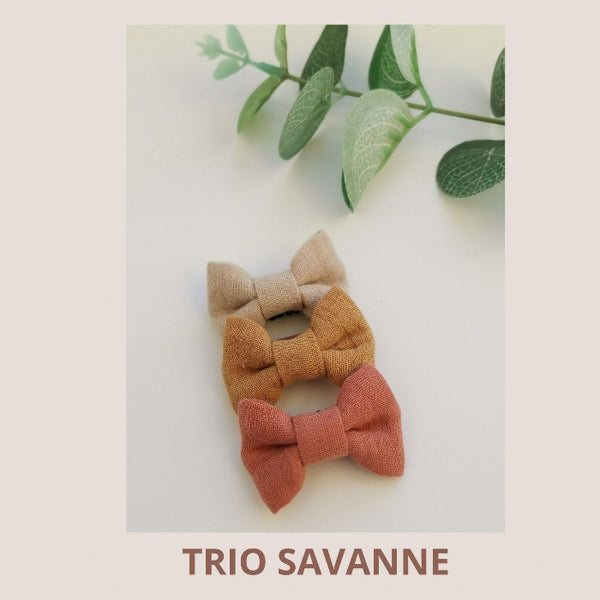 Trio barrette anti-glisse noeud - Vanille Coton