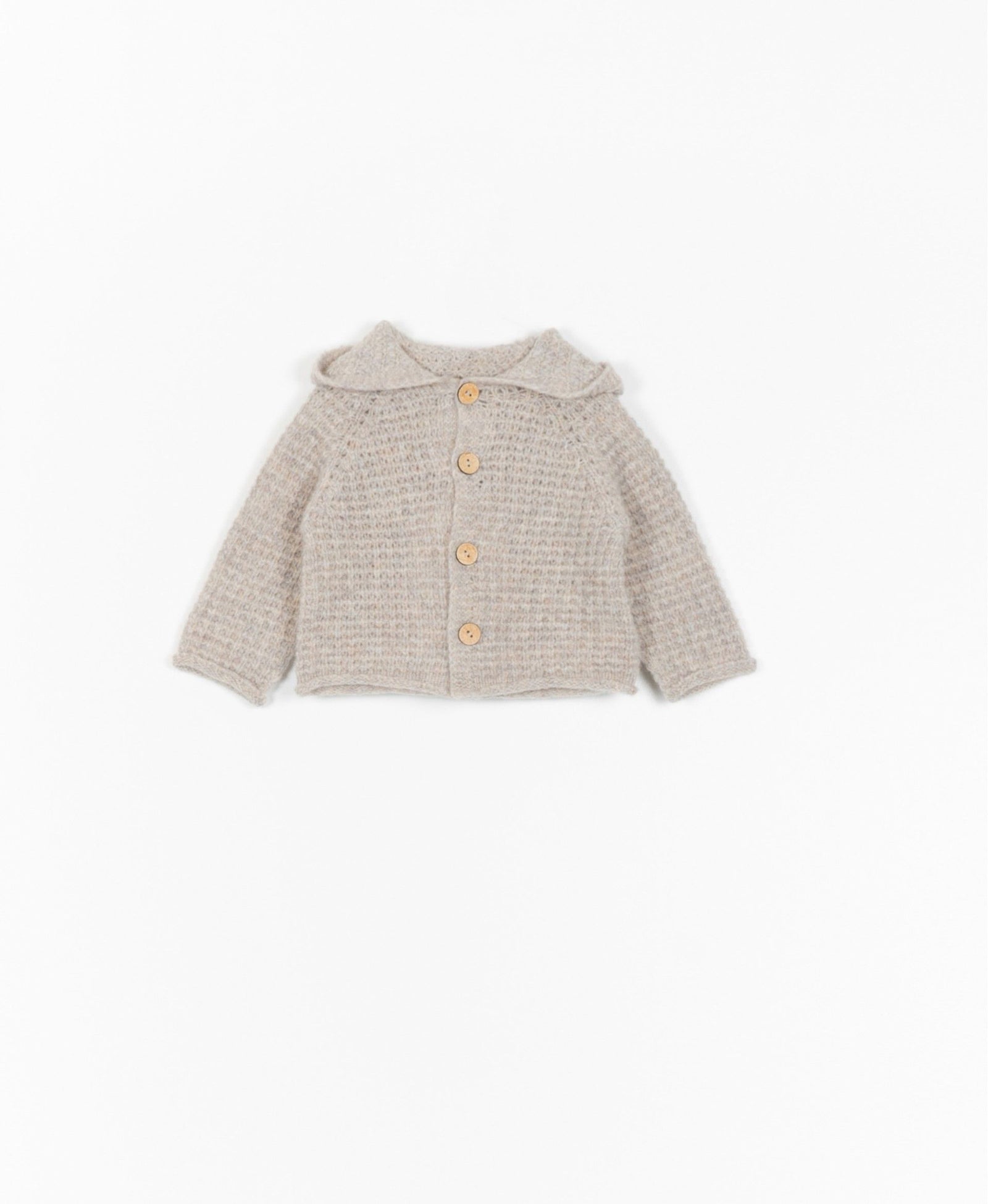 Gilet tricoté à capuche avoine - Vanille Coton