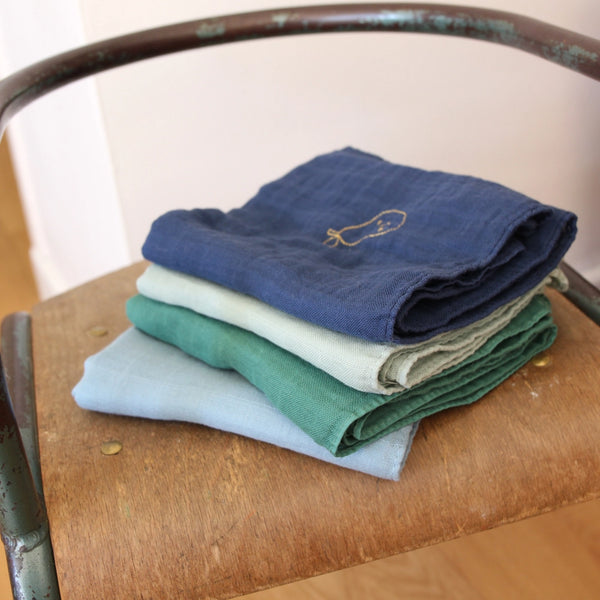 Lange brodé Bleu Denim - Vanille Coton