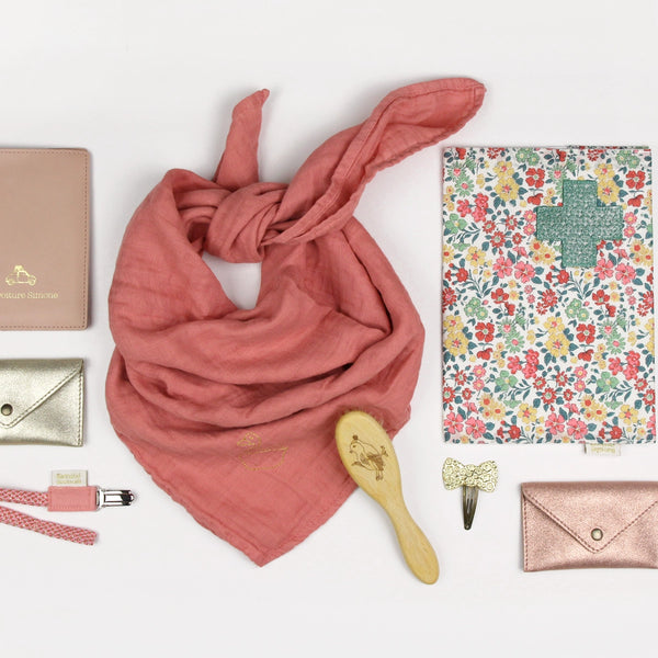 Lange brodé Pêche de vigne - Vanille Coton