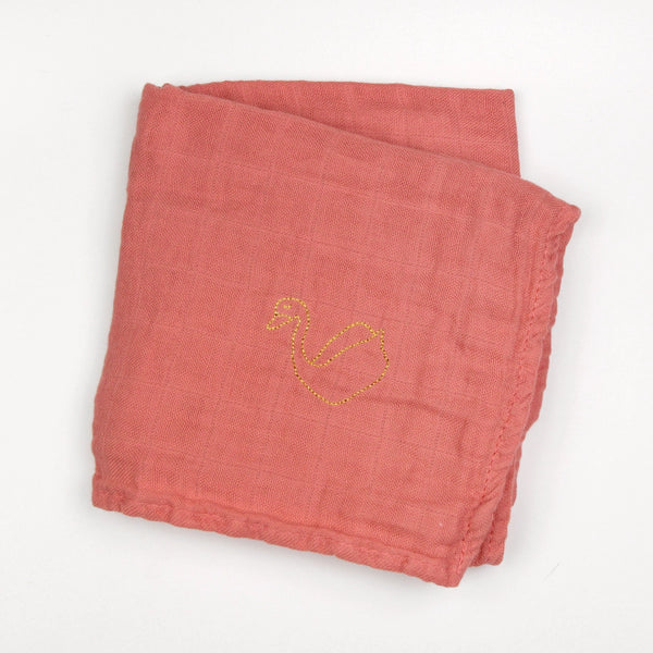 Lange brodé Pêche de vigne - Vanille Coton