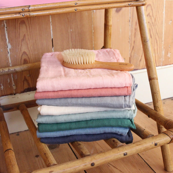 Lange brodé Bleu Denim - Vanille Coton