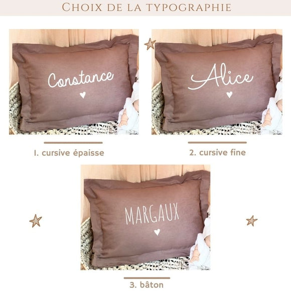 Coussin personnalisable en lin mauve "Bébé rouennais" - Vanille Coton