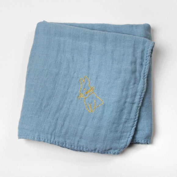 Lange brodé Bleu Denim - Vanille Coton