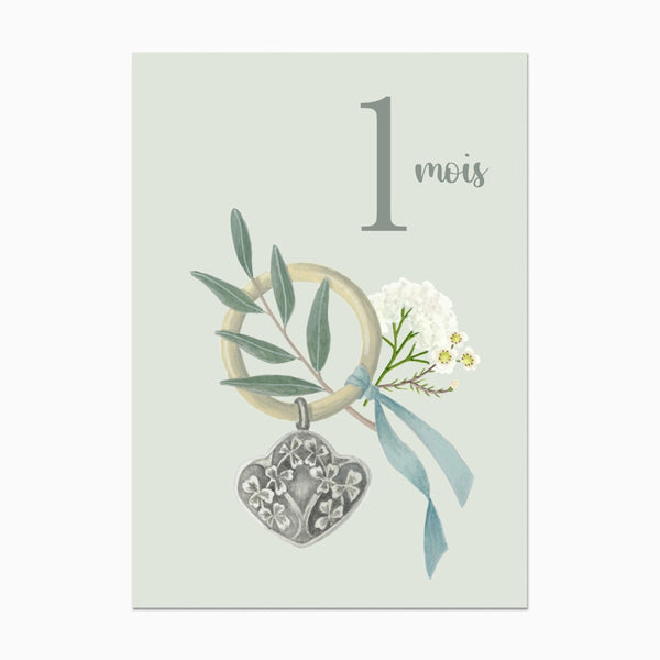 Cartes étapes bébé - Set de 12 cartes de 1 mois à 1 an - Vanille Coton